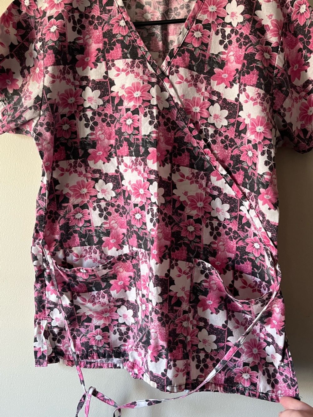 Floral Pink Wrap Scrub Top - Women's Medical Top